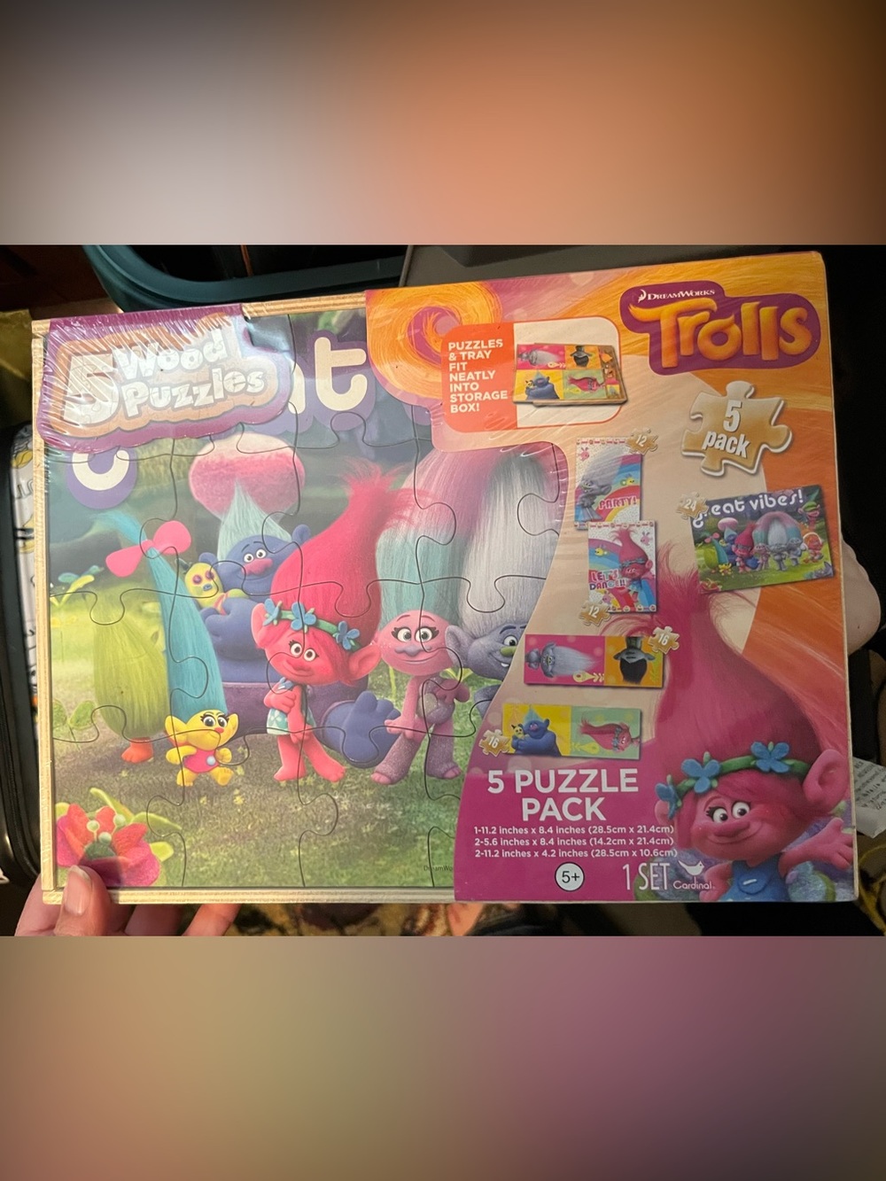 DreamWorks Trolls 5 Wood Puzzle Pack with Storage Tray Poppy Branch & Friends